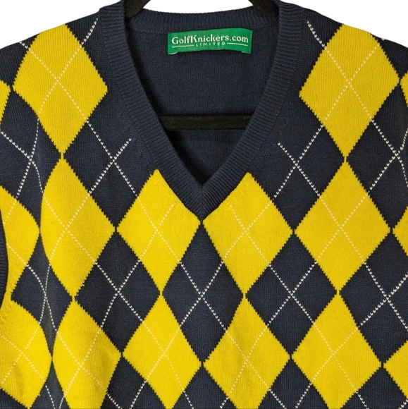 Golf Knickers Limited Argyle Sweater Vest - Mens NAVYYellow...Size XL - Picture 1 of 7